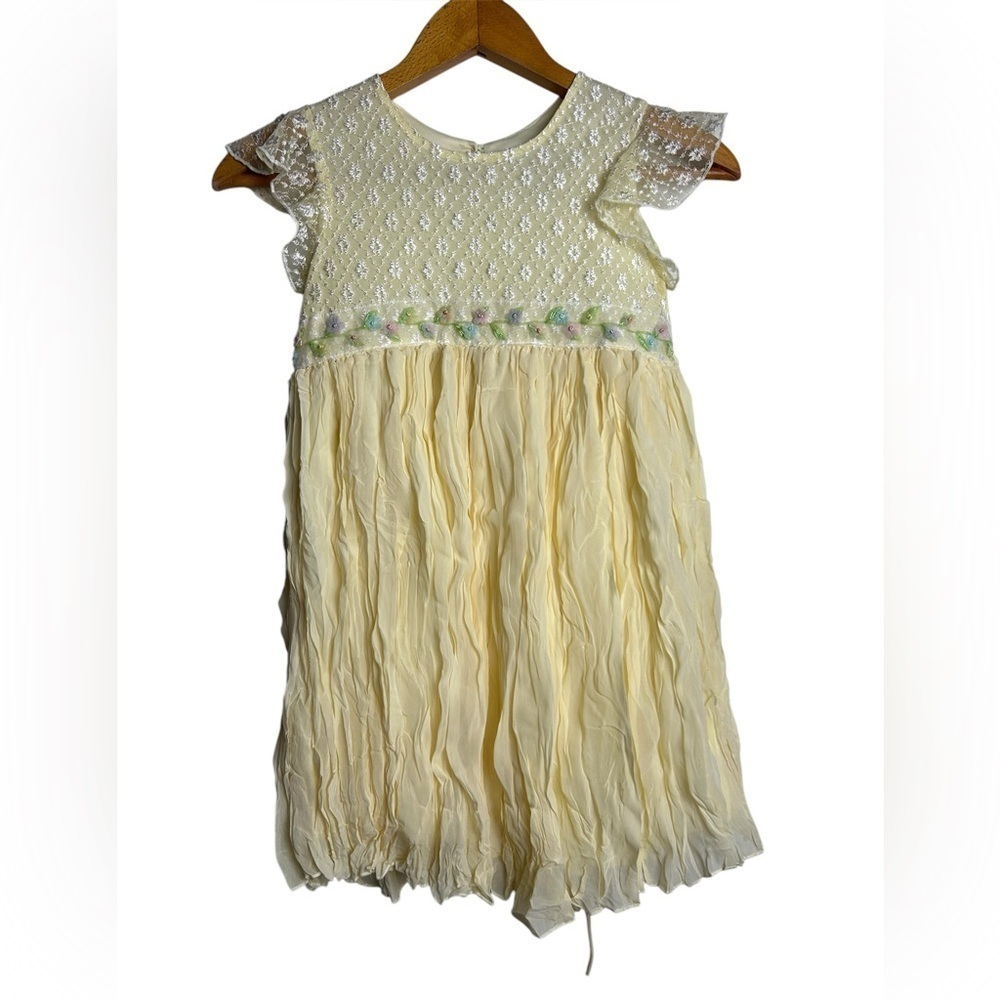 Swat Vintage Litte Girl Beaded Ditsy Floral Yellow Dress